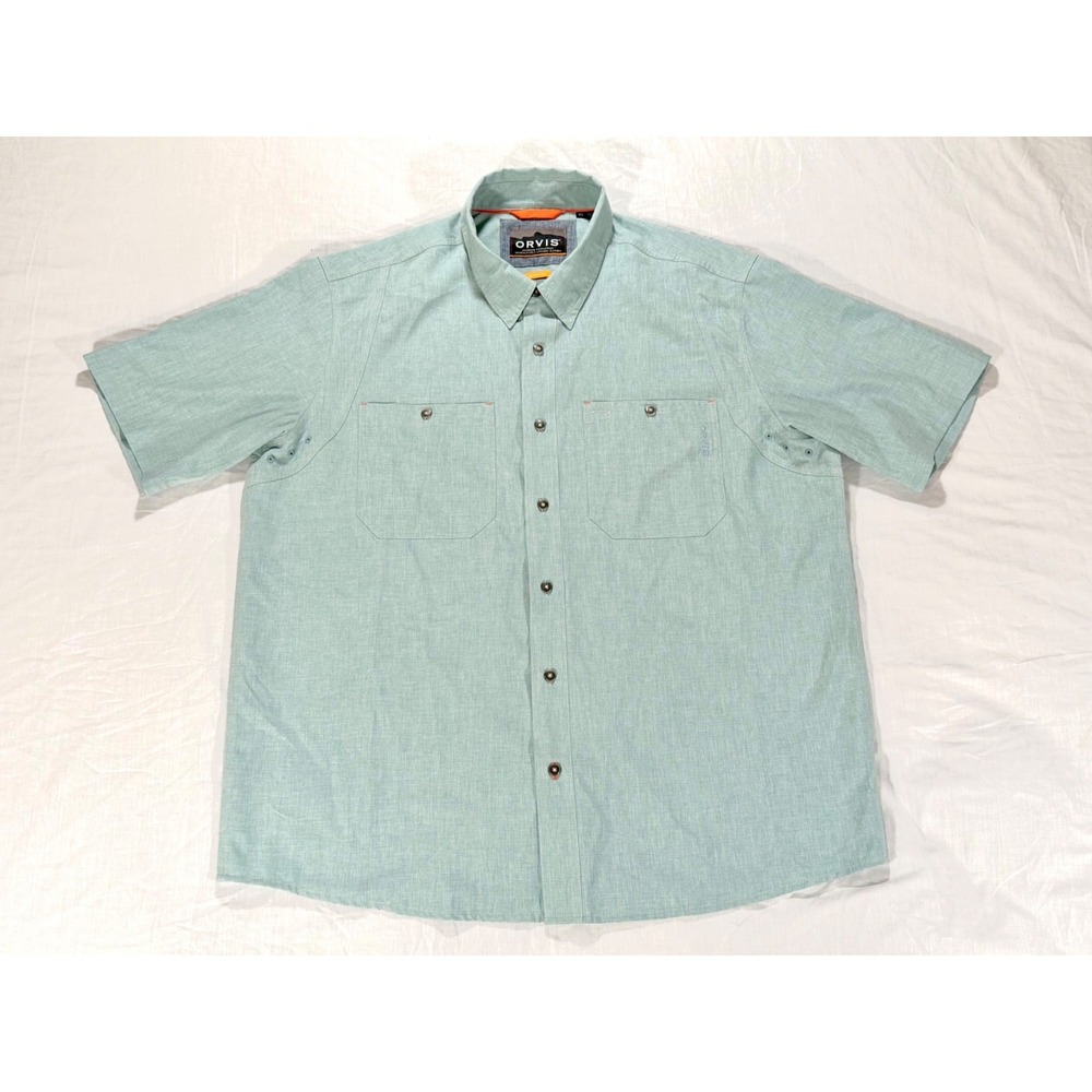 Orvis Men's XL Active Fit Short Sleeve Outdoor Shirt Green Dual Pocket